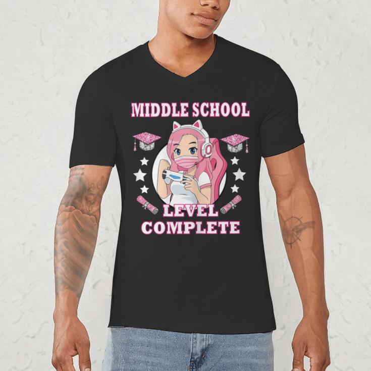Middle School Level Complete Gaming Graduation Anime Girl Men's V-Neck T-Shirt