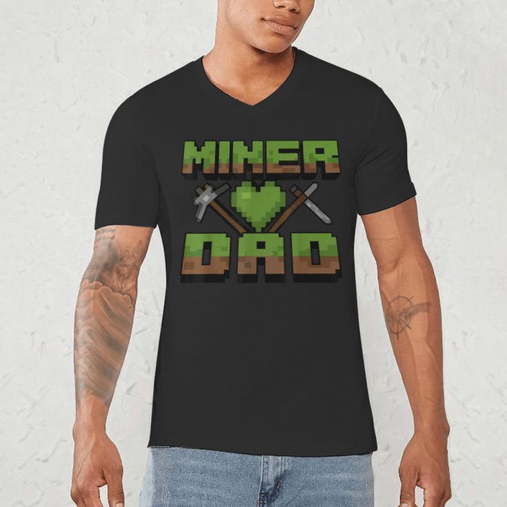 Miner Dad Birthday Boy Party Video Gamer Pixel Men's V-Neck T-Shirt