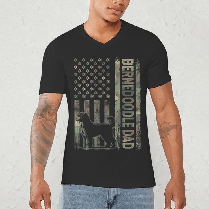 Mini Bernedoodle Dad Camo USA Flag DESIGN ON BACK Men's V-Neck T-Shirt Mini Bernedoodle Dad Camo USA Flag DESIGN ON BACK Men's V-Neck T-Shirt