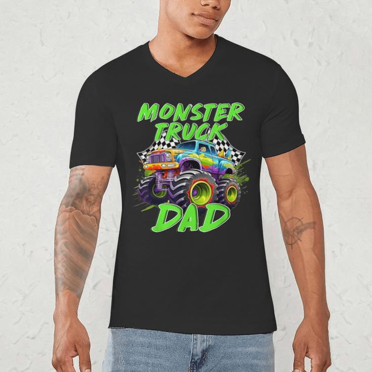Monster Truck Dad Family Matching Birthday Party Fathers Day Men's V-Neck T-Shirt