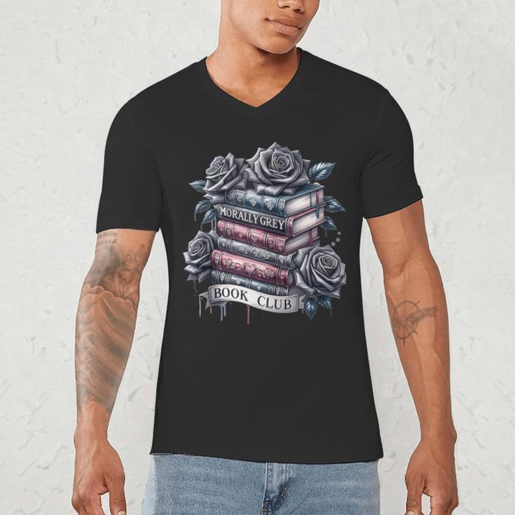 Morally Grey Book Club Floral Book Lover Graphic Men's V-Neck T-Shirt Morally Grey Book Club Floral Book Lover Graphic Men's V-Neck T-Shirt
