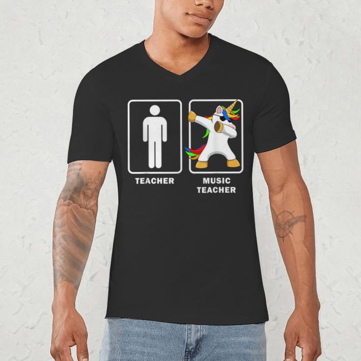 Music Teacher Dabbing Unicorn Graduation Shirt Men's V-Neck T-Shirt