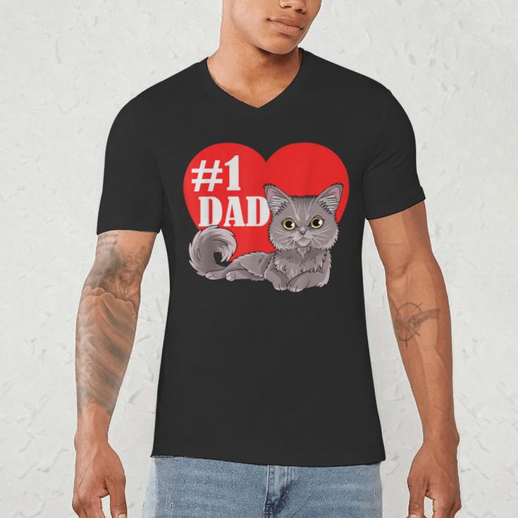 Nebelung Cat 1 Dad Father's Day Daddy Heart Decor For Men Women Kids Men's V-Neck T-Shirt