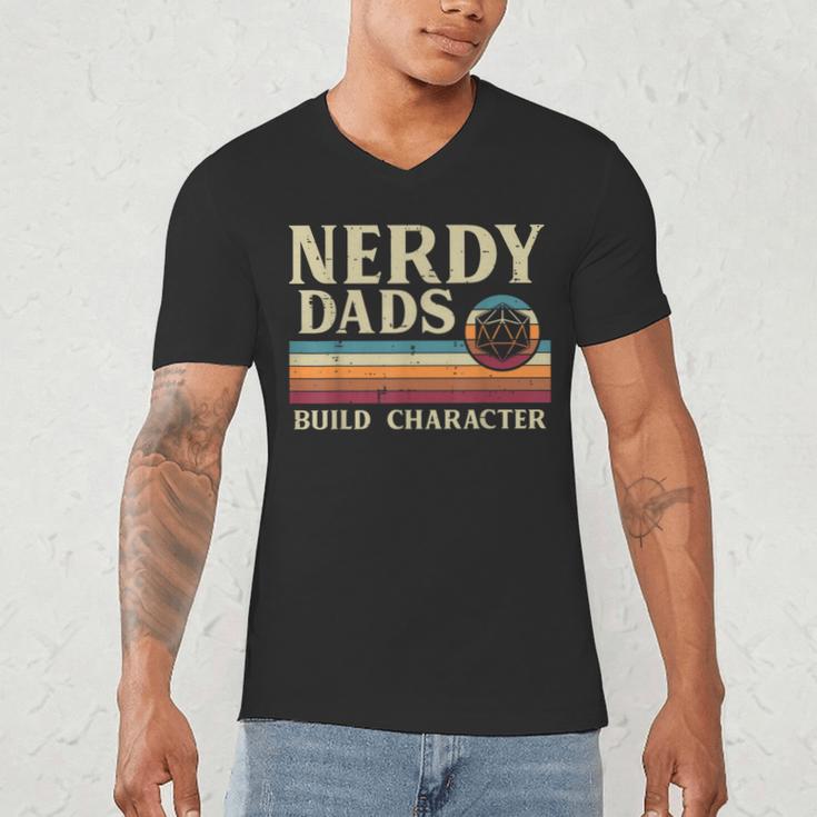 Nerdy Dads Build Character Retro Fathers Day Daddy Papa Men Men's V-Neck T-Shirt