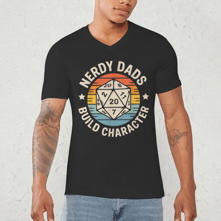 Nerdy Dads Build Character RPG Gaming Father's Day For Dad Men's V-Neck T-Shirt