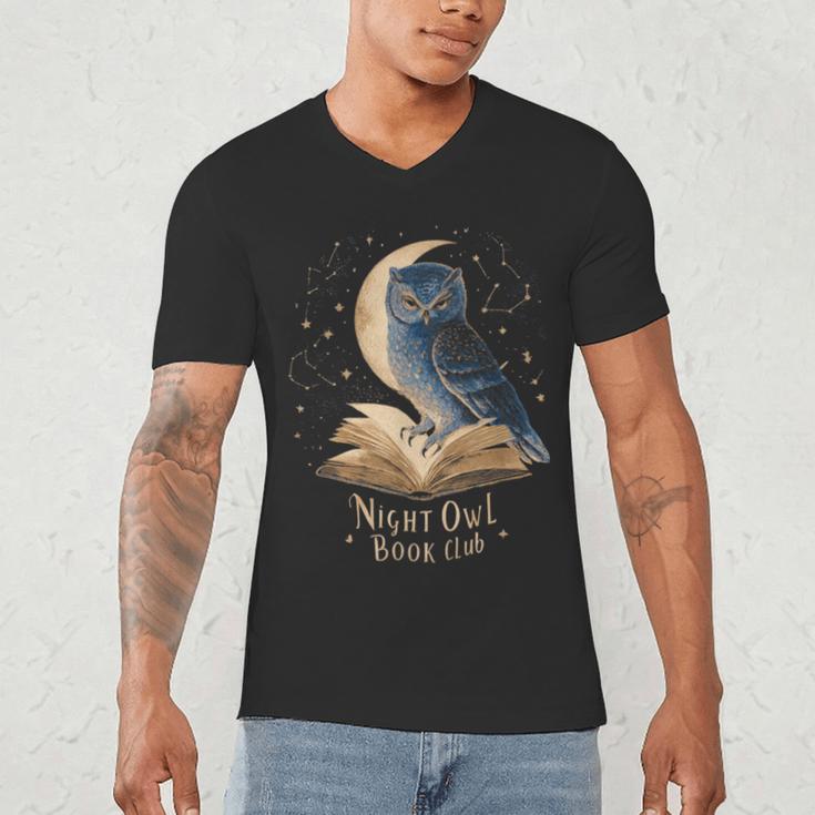 Night Owl Book Club Crescent Moon Late Night Reading Men's V-Neck T-Shirt