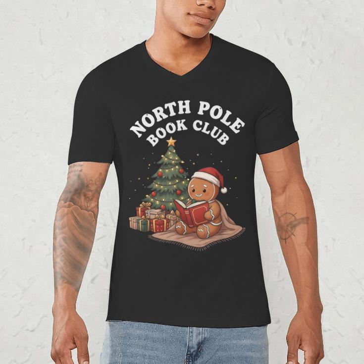 North Pole Book Club Gingerbread Christmas Reading Men's V-Neck T-Shirt