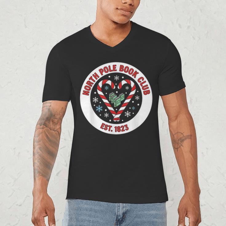 North Pole Book Club Shirt Candy Cane Christmas Men's V-Neck T-Shirt