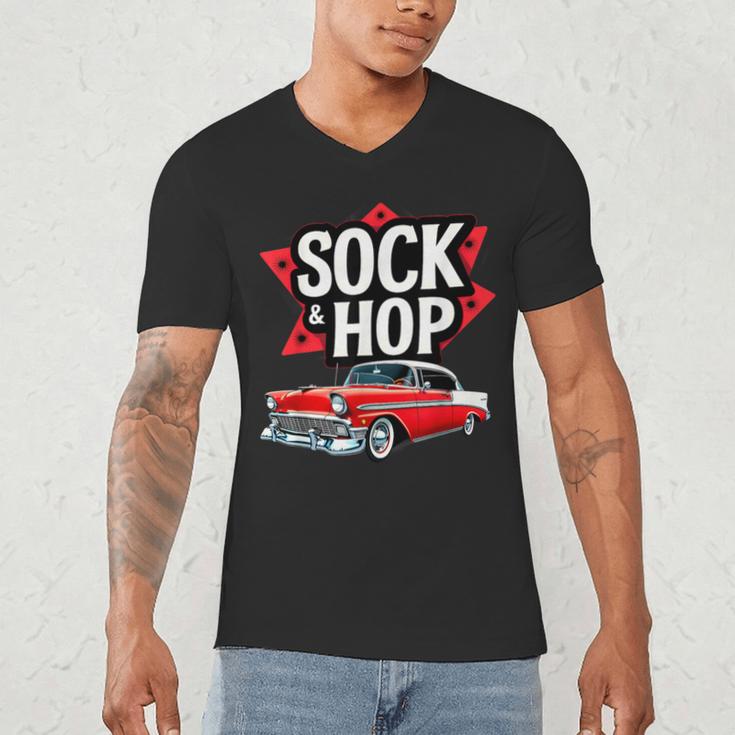 Nostalgia 1950s Sock Hop Dance Men's V-Neck T-Shirt Nostalgia 1950s Sock Hop Dance Men's V-Neck T-Shirt