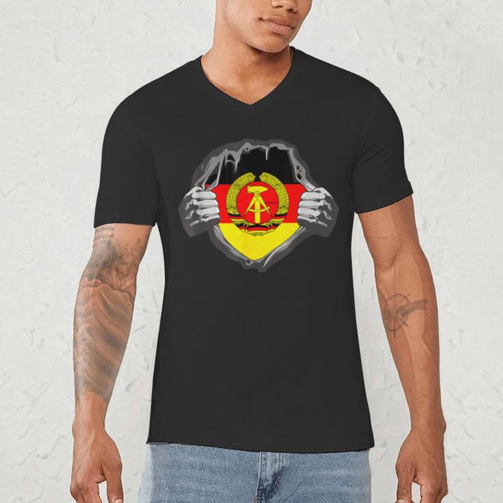 Nostalgia Chest Flag GDR Men's V-Neck T-Shirt Nostalgia Chest Flag GDR Men's V-Neck T-Shirt