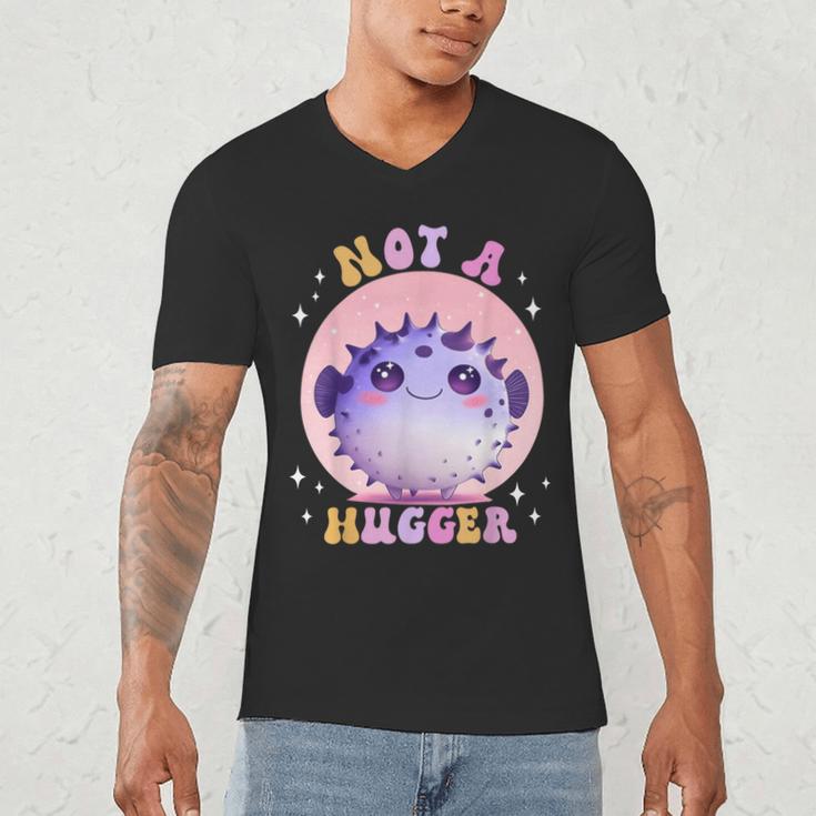 Not a Hugger Cute Pufferfish Autism Awareness Introverts Men's V-Neck T-Shirt