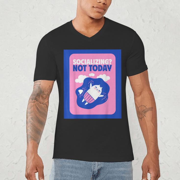 Not Today Cool Fun Cute Introvert Cat Character Men's V-Neck T-Shirt Not Today Cool Fun Cute Introvert Cat Character Men's V-Neck T-Shirt