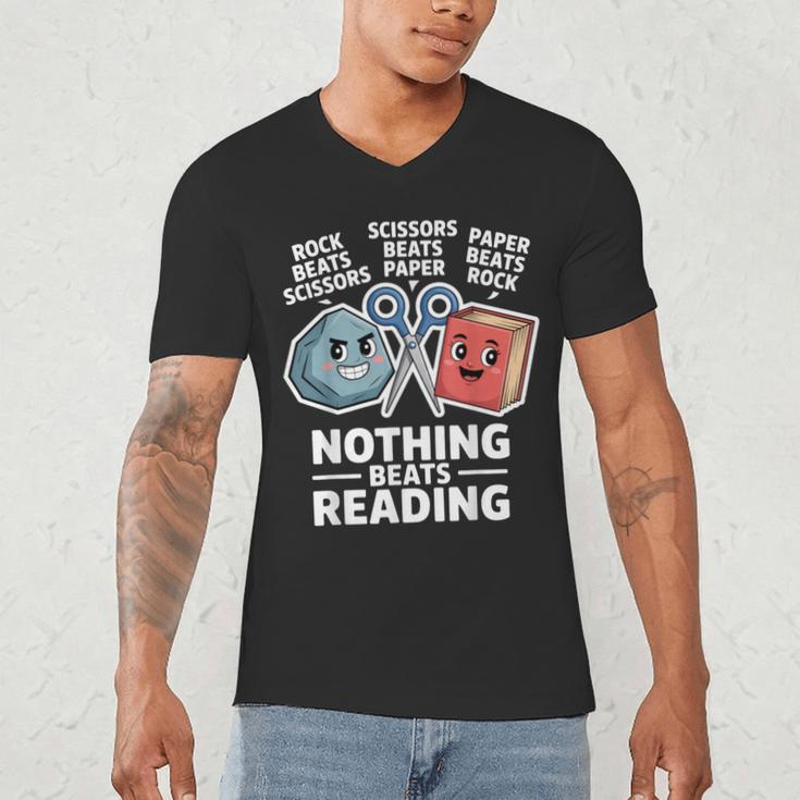 Nothing Beats Reading Rock Paper Scissors Book Lover Men's V-Neck T-Shirt