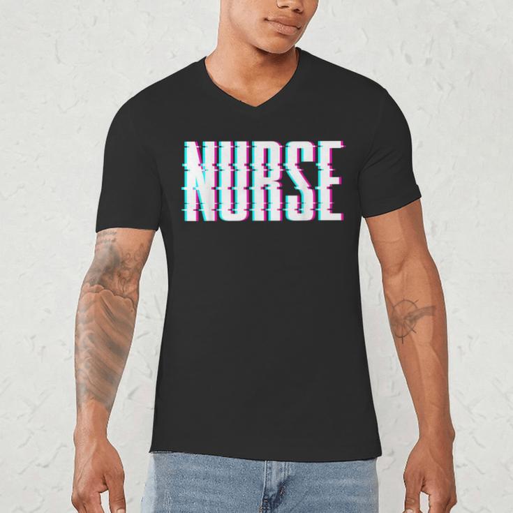 Nurse Glitch Aesthetic Graduation Nurse Glitch Graphic Art Men's V-Neck T-Shirt