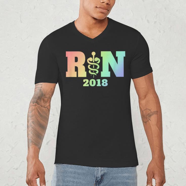 Nurse Graduation Shirt RN Est 2018 Rainbow Tshirt Men's V-Neck T-Shirt