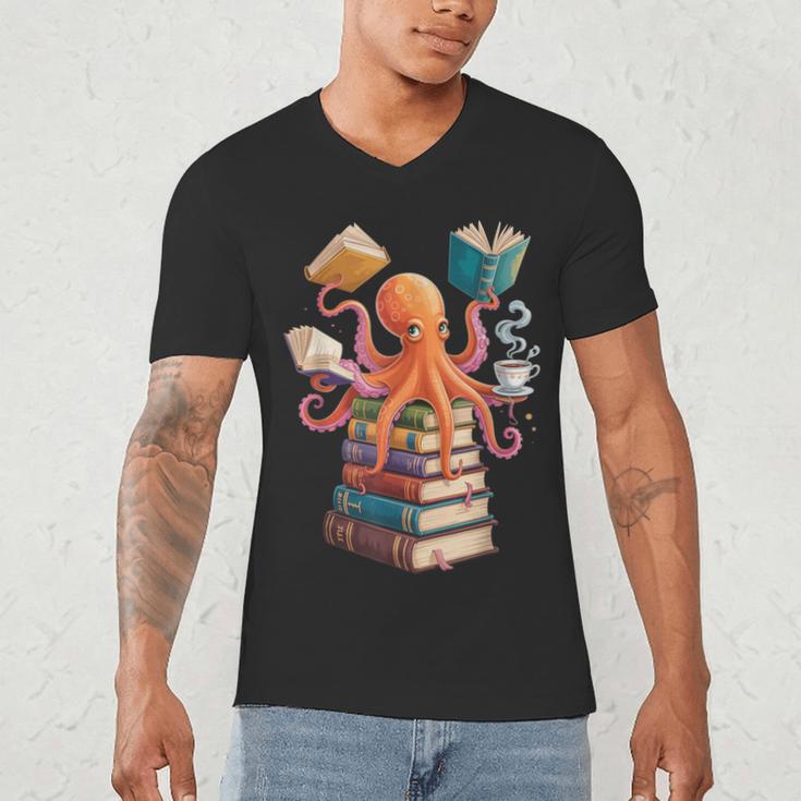 Octopus Book Reading Book Reader Ocean Octopus Men's V-Neck T-Shirt