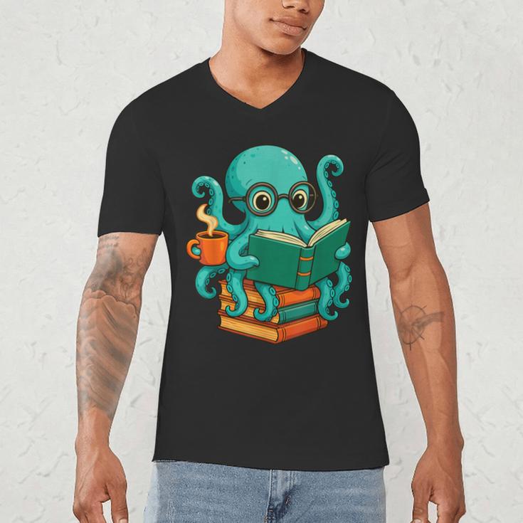 Octopus Reading Book Reading Bookworm Reader Men's V-Neck T-Shirt