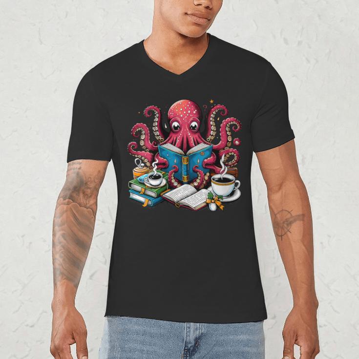 Octopus Reading Book Coffee Lover Bookaholic Bookworm Reader Men's V-Neck T-Shirt Octopus Reading Book Coffee Lover Bookaholic Bookworm Reader Men's V-Neck T-Shirt