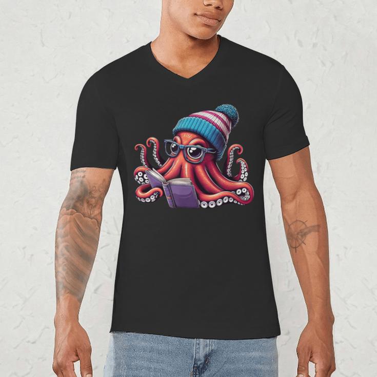 Octopus Reading Book Kraken Book Lover Men's V-Neck T-Shirt