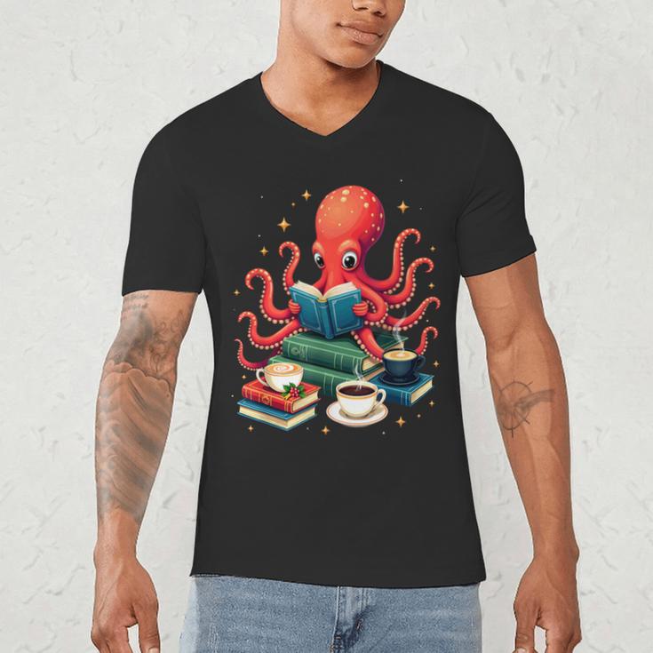 Octopus Reading Books Tea Coffee Men's V-Neck T-Shirt