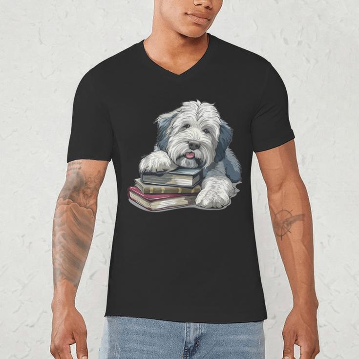 Old English Sheepdog Books Reading Dog Breed Graphic Men's V-Neck T-Shirt