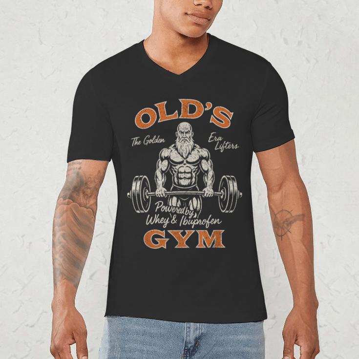 Old's Gym Logo Workout Dad Grandpa Weightlifting Old Men Gym Men's V-Neck T-Shirt