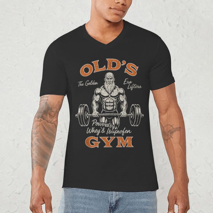 Old's Gym Logo Workout Dad Grandpa Weightlifting Old Men Gym Men's V-Neck T-Shirt