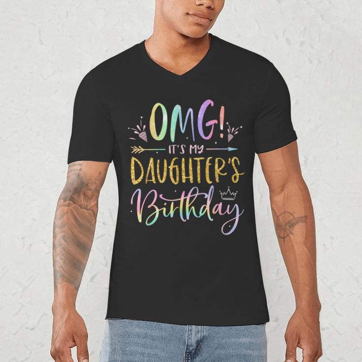 OMG It's My Daughter's Birthday Happy Bday Tie Dye Mom Dad Small Men's V-Neck T-Shirt