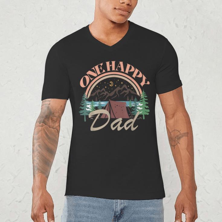 One Happy Dad First Birthday Camping Matching Family Party Men's V-Neck T-Shirt One Happy Dad First Birthday Camping Matching Family Party Men's V-Neck T-Shirt