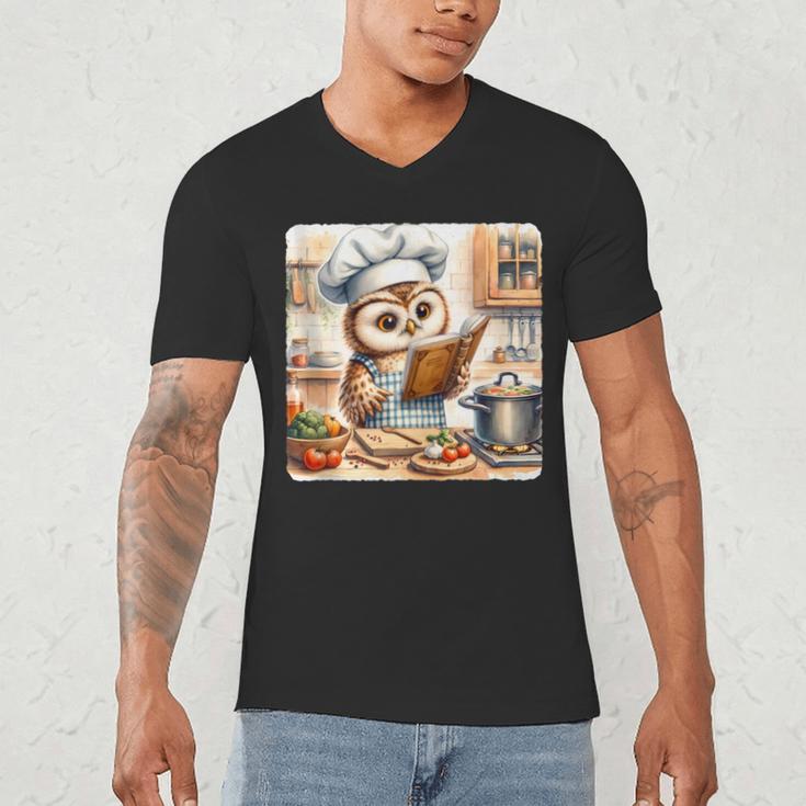 Owl Learning To Cook With Cookbook Chef Apron Stove Cooking Men's V-Neck T-Shirt Owl Learning To Cook With Cookbook Chef Apron Stove Cooking Men's V-Neck T-Shirt