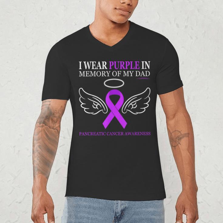 Pancreatic Cancer I Wear Purple In Memory Of My Dad Men's V-Neck T-Shirt