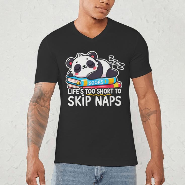 Panda Napping On Books Life’s Too Short To Skip Naps Men's V-Neck T-Shirt