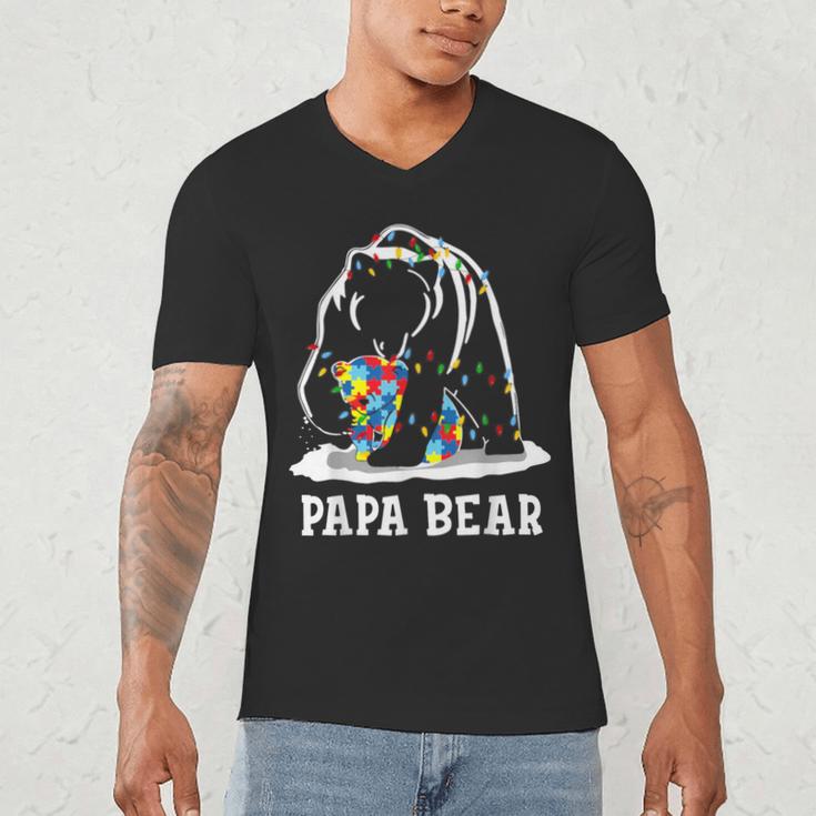 Papa Bear Autism Awareness Autism Matching Family Dad Men's V-Neck T-Shirt