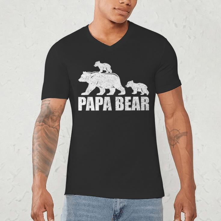 Papa Bear Two Cubs Shirt Daddy Bear Twin Tshirt Papa 2 Kids Men's V-Neck T-Shirt