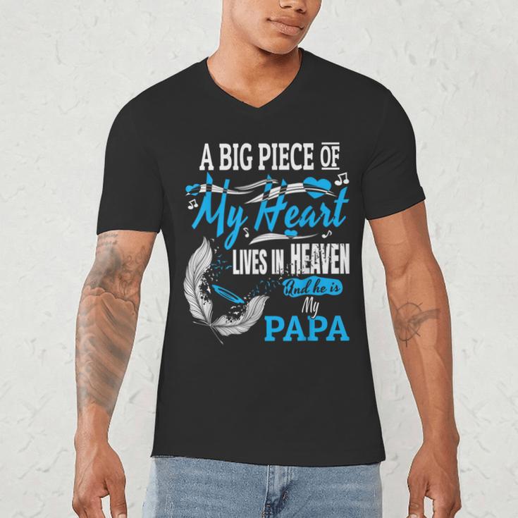 My Papa Lives In Heaven Shirt Memorial Day Papa Dad Grandpa Men's V-Neck T-Shirt
