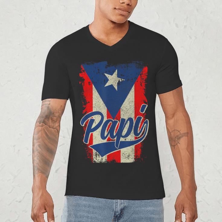 Papi Puerto Rican Dad Puerto Rico Pride Boricua Father's Day Men's V-Neck T-Shirt