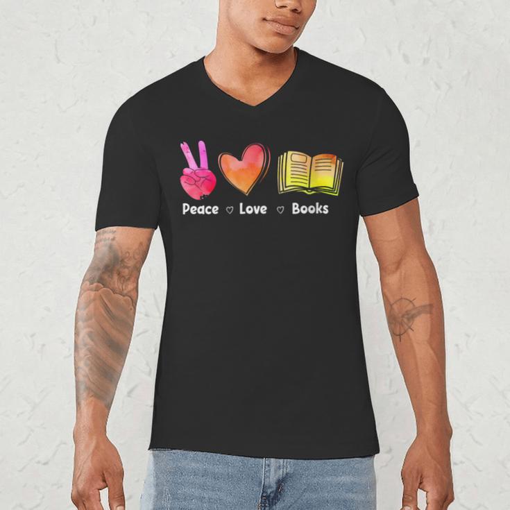 Peace Love Books Reader Librarian Library Book Men's V-Neck T-Shirt