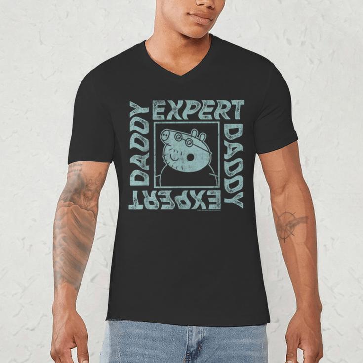 Peppa Pig Father's Day Expert Daddy Vintage Faded Box Logo Men's V-Neck T-Shirt Peppa Pig Father's Day Expert Daddy Vintage Faded Box Logo Men's V-Neck T-Shirt