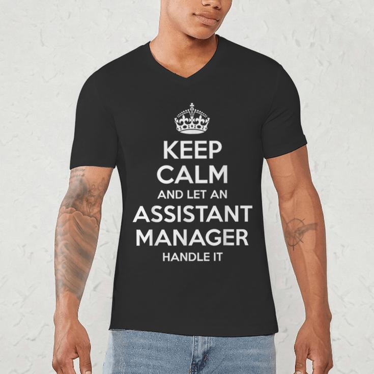 Personalized Keep Calm Graduation Christmas Team Assistant Manager Job Title Profession Birthday Men's V-Neck T-Shirt