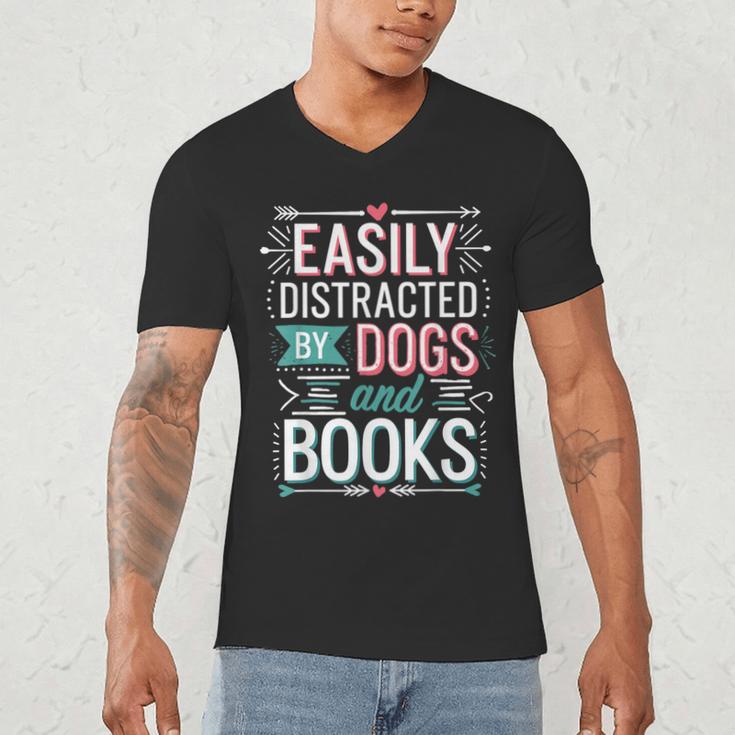 Pet Lover Easily Distracted By Dogs And Books Joke Men Men's V-Neck T-Shirt