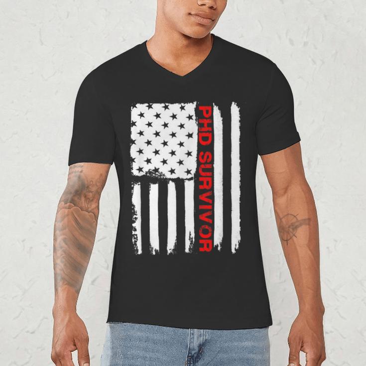 PhD Survivor Graduation American Flag Shirt Degree Tee Women Kids Men Men's V-Neck T-Shirt
