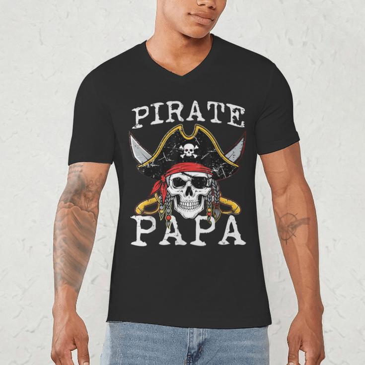 Pirate Papa Skull Family Matching Costume Dad Grandpa Men Men's V-Neck T-Shirt