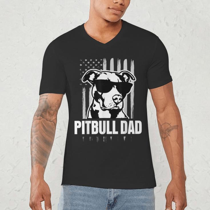 Pitbull Dad Men Pitbull Lover For Dog Dad American Flag Men's V-Neck T-Shirt Pitbull Dad Men Pitbull Lover For Dog Dad American Flag Men's V-Neck T-Shirt