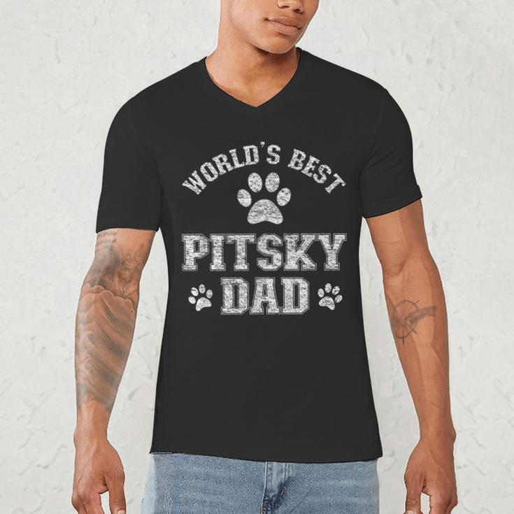 Pitsky Dog Dad World's Best Pitsky Daddy Men Women Girls Kids Men's V-Neck T-Shirt