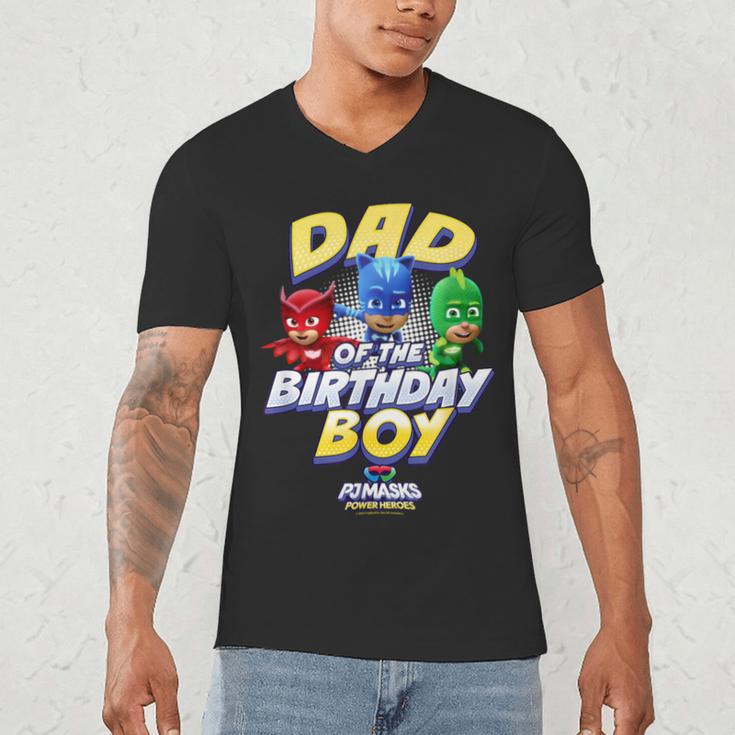PJ Masks Group Shot Dad Of The Birthday Boy Logo Men's V-Neck T-Shirt