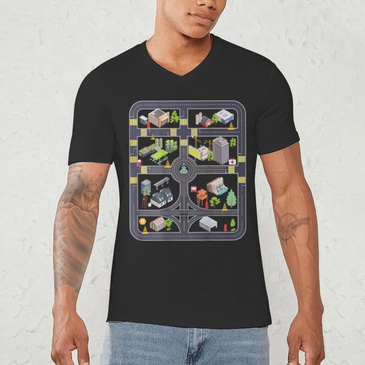 Play Cars On Dad's Back Mom's Back City Map BACK PRINT ONLY Men's V-Neck T-Shirt Play Cars On Dad's Back Mom's Back City Map BACK PRINT ONLY Men's V-Neck T-Shirt