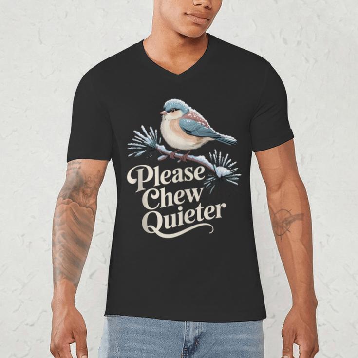 Please Chew Quieter Introvert Christmas Bird Lover Men's V-Neck T-Shirt