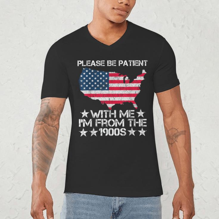 Please Be Patient With Me I'm From The 1900s American Flag Men's V-Neck T-Shirt