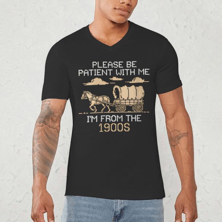 Please Be Patient I'm From The 1900s Retro Pixel Horse Wagon Men's V-Neck T-Shirt