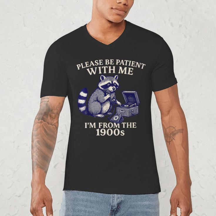 Please Be Patient I'm From The 1900s Retro Raccoon Saying Men's V-Neck T-Shirt